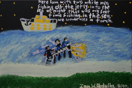 'Here I am with two white men fishing off the jetty into the sea'