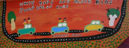White kids and Black kids jumping on cars (TAMB11M4803)